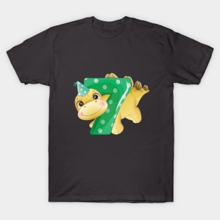 7th Birthday Cute Little Dinosaur T-Shirt